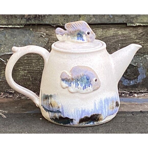 Unknown Other - Art Pottery Teapot with Underwater Scene Fish Watercolor Effect Studio Signed